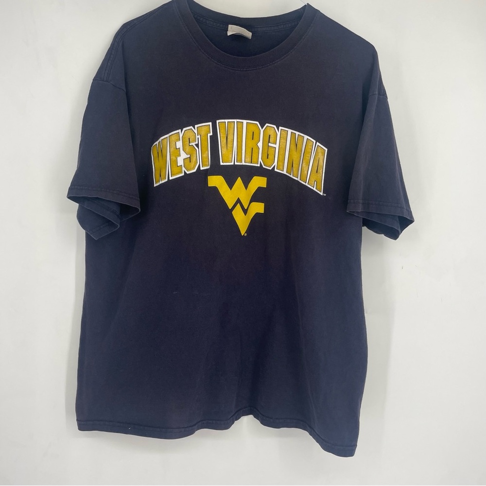Vintage 90s West Virginia Mountaineers Graphic Tee T Shirt Mens XL Navy Blue